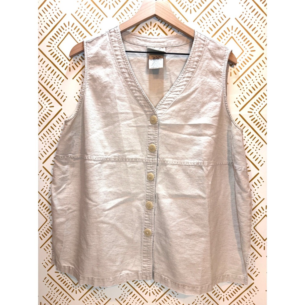 Vintage Linen Sleeveless Top Size 18W Beige Button Front Linen Coastal Cottage‎
